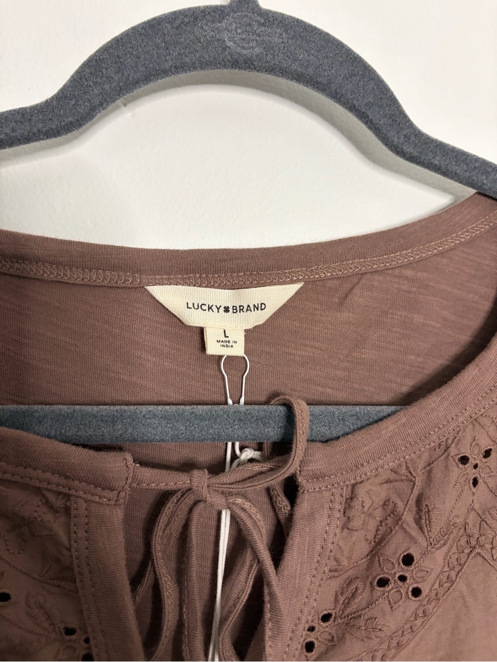 Lucky Brand Brown Long-Sleeve Peasant Blouse with Eyelet Yoke - Picture 4 of 4